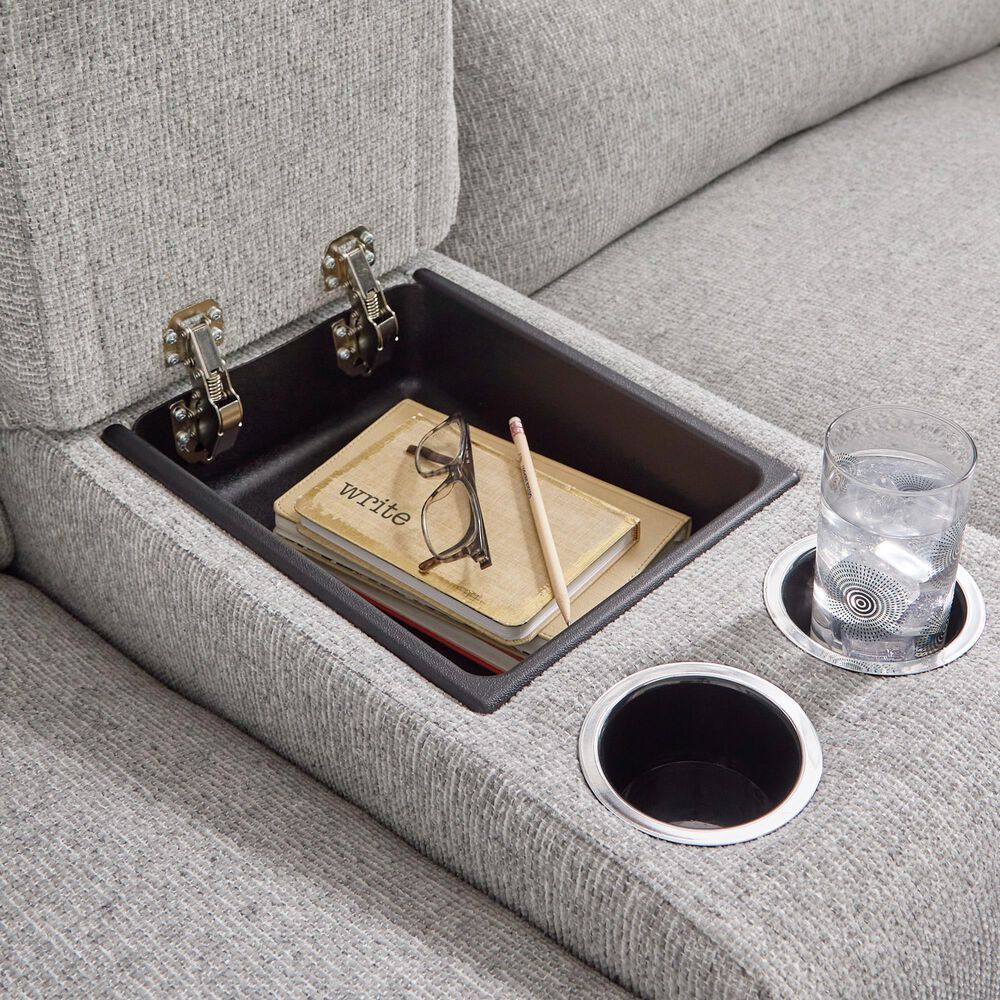 Ashley Acklen Place 5-Piece Power Reversible Reclining Sectional with Console in Pewter, , large