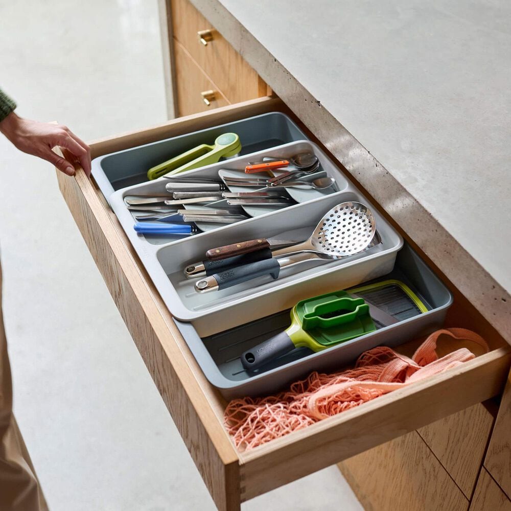 Joseph Joseph DrawerStore Expanding Tiered Cutlery, Utensil and Gadget Organizer in Grey and Stone, , large