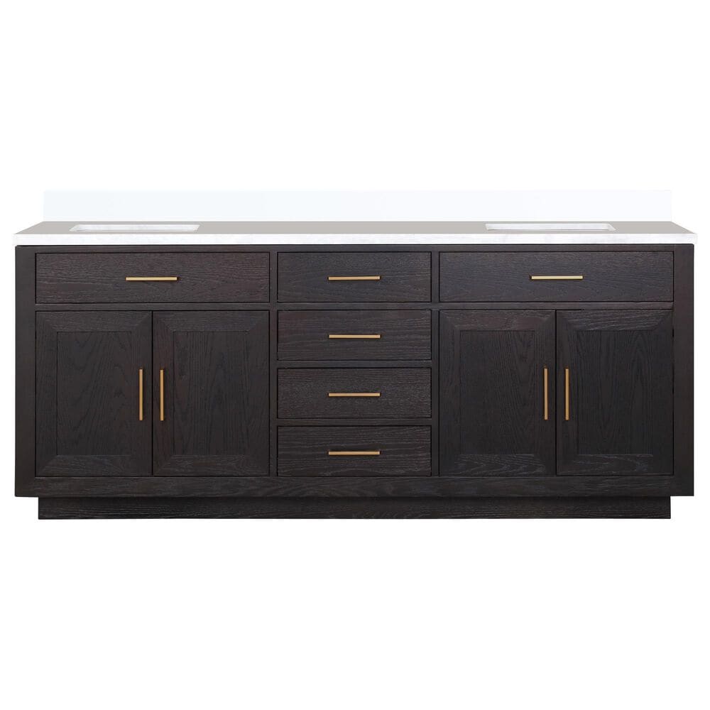Lexora Home Abbey 80&quot; Double Bathroom Vanity in Black Oak with 2 cm White Cultured Marble Top and Rectangular Sinks, , large