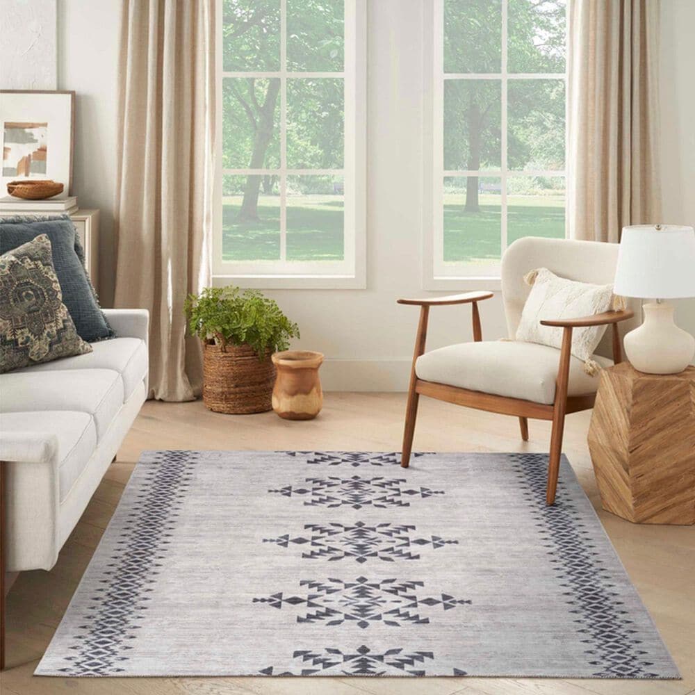 Nourison Machine Washable Series 1 9&#39;2&quot; x 12&#39; Ivory and Charcoal Area Rug, , large
