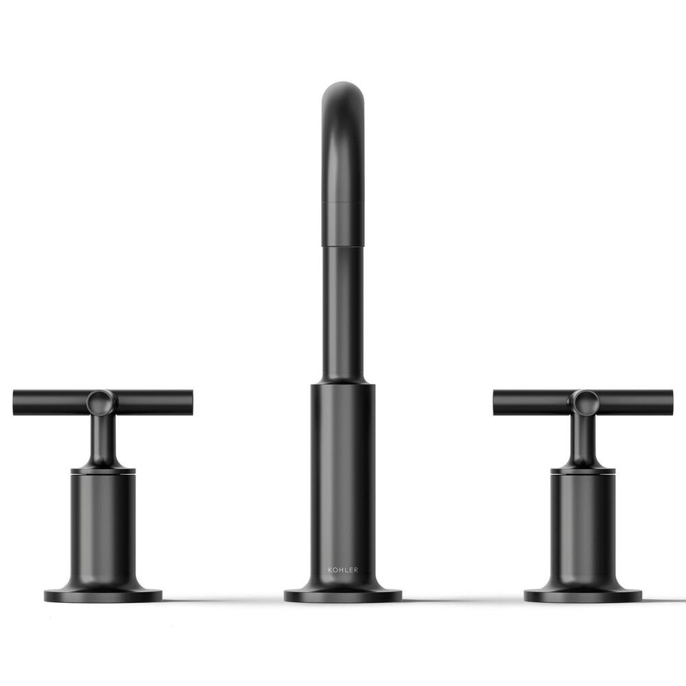 Kohler Purist Widespread Bathroom Sink Faucet with Cross Handles and High Gooseneck Spout in Matte Black, , large