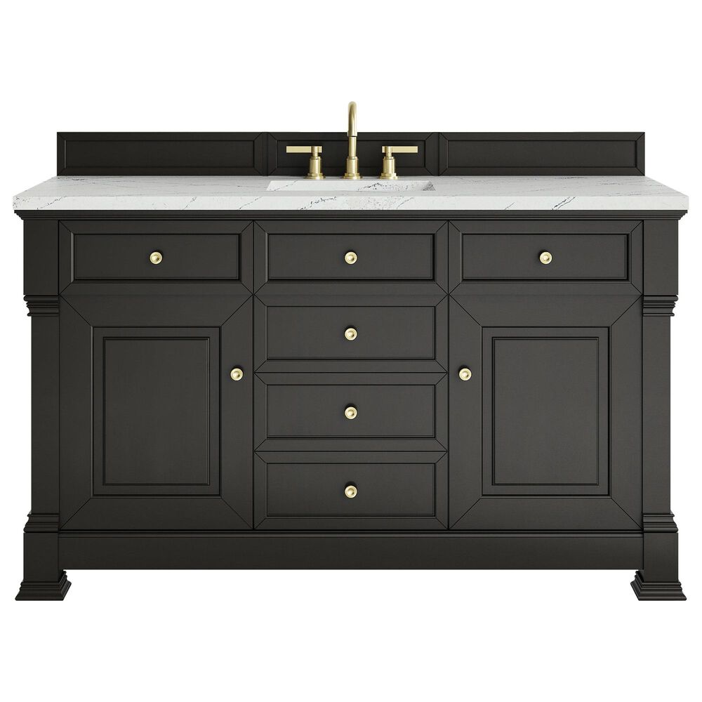 James Martin Vanities Brookfield 60" Single Bathroom Vanity in Black Onyx with 3 cm Ethereal Noctis Quartz Top, Rectangle Sink and FreePower Wireless Charger, , large