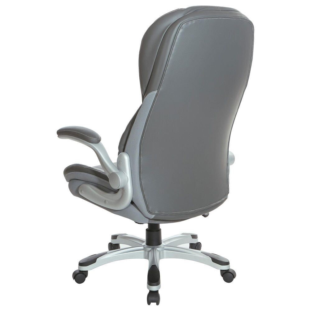 OSP Home Deluxe Bonded Leather Executive Chair with Gray Cushion with Silver Finish, , large