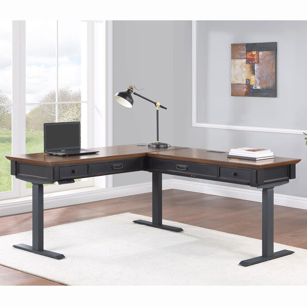 Wycliff Bay Hartford L-Shaped Electric Desk in Two Tone Rubbed and Black, , large