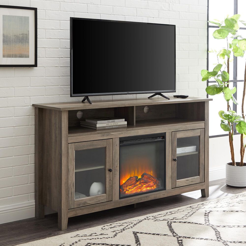 Walker Edison Wasatch 58" Fireplace TV Stand in Grey Wash NFM