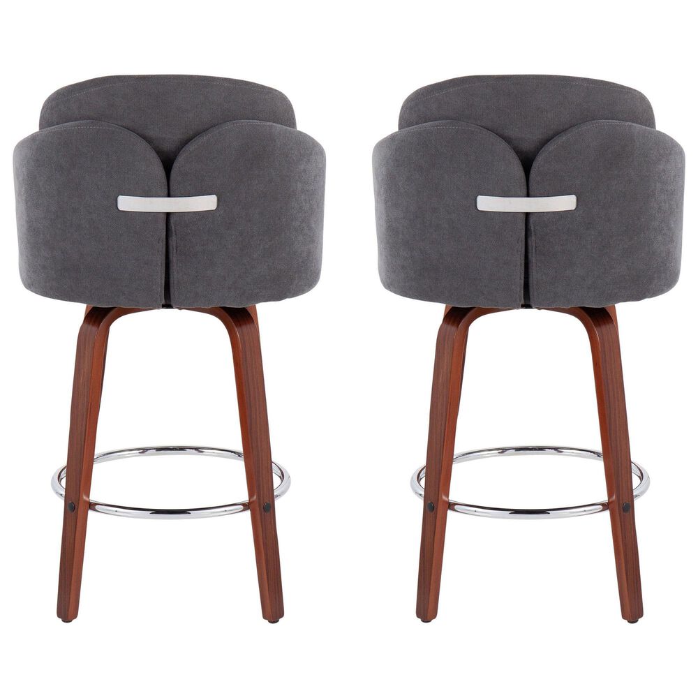 LumiSource Dahlia Swivel Counter Stool with Grey Upholstery in Walnut and Chrome (Set of 2), , large