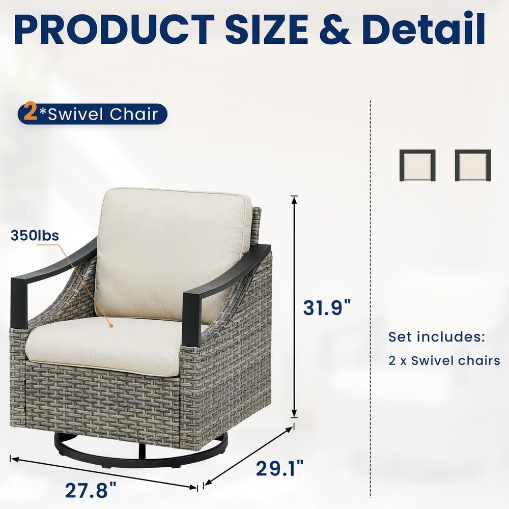 Sunwell Garden Patio Swivel Glider Chair with Gray Frame and Curved Cushion in Beige (Set of 2), , large