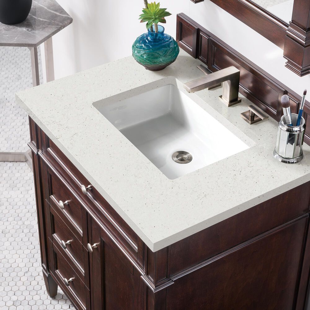 James Martin Vanities Brittany 30&quot; Single Bathroom Vanity in Burnished Mahogany with 3 cm Lime Delight Quartz Top and Rectangular Sink, , large