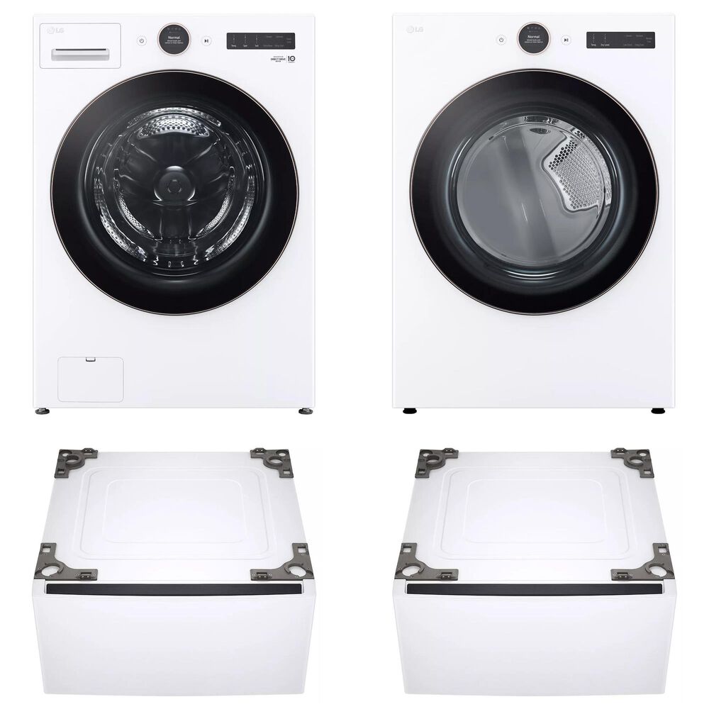 LG Front Load Washer and Electric Dryer with Pedestal in White, , large