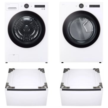 LG Front Load Washer and Electric Dryer with Pedestal in White, , large