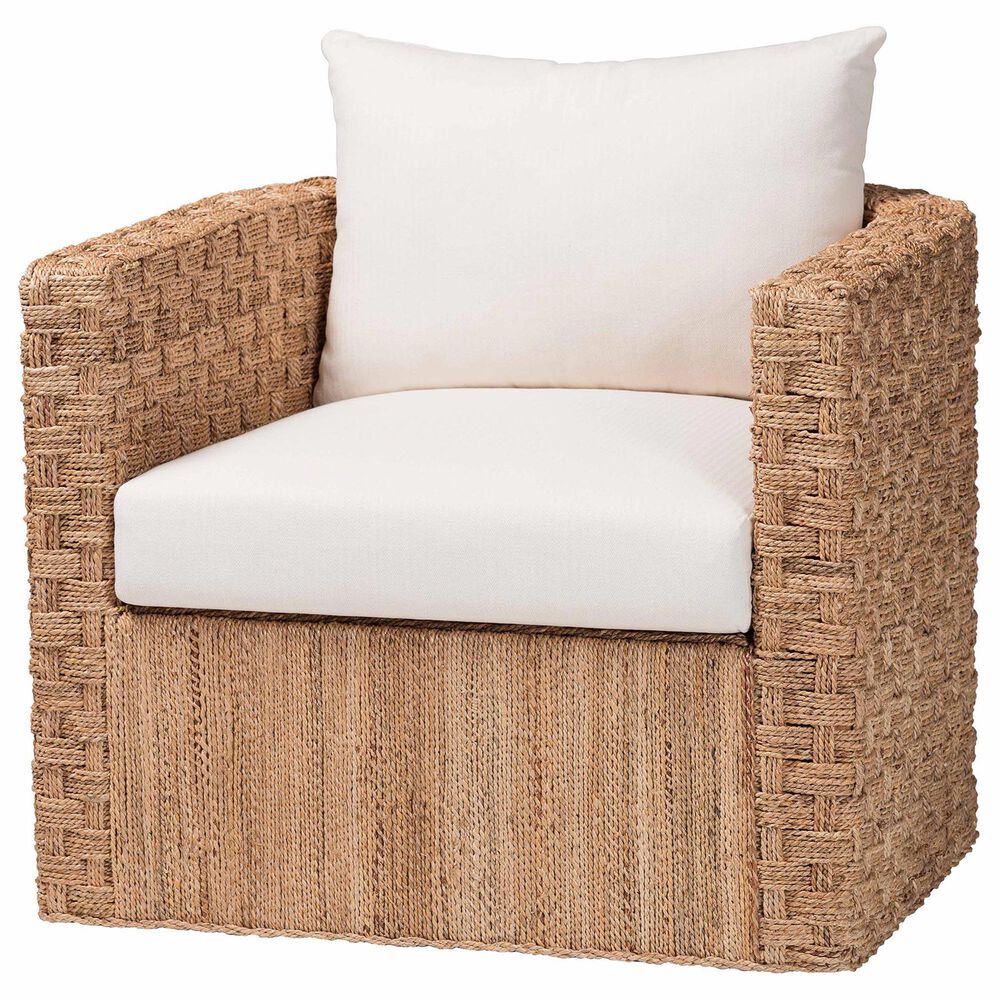 Baxton Studio Rhinos Seagrass Tuxedo Arm Chair in White, , large