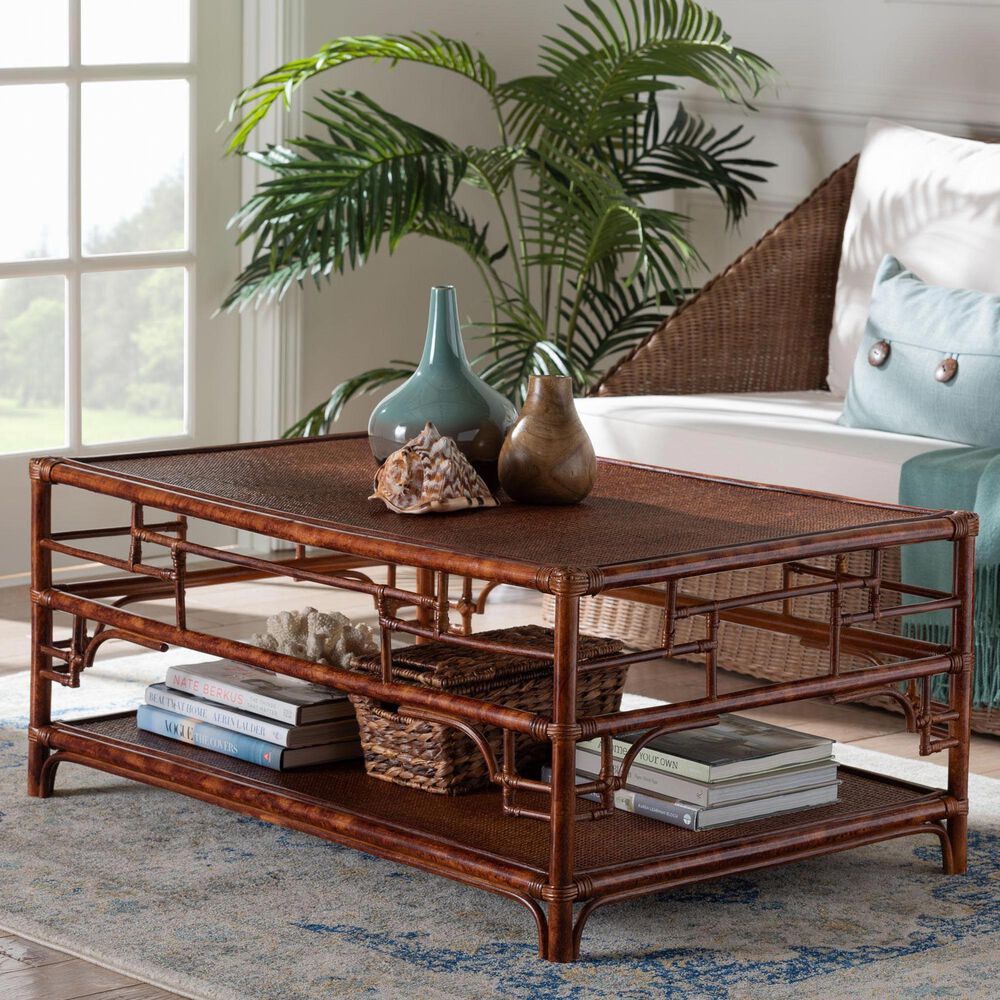 Baxton Studio Sebalio Coffee Table with Open Shelf in Marbled Tortoise Brown, , large