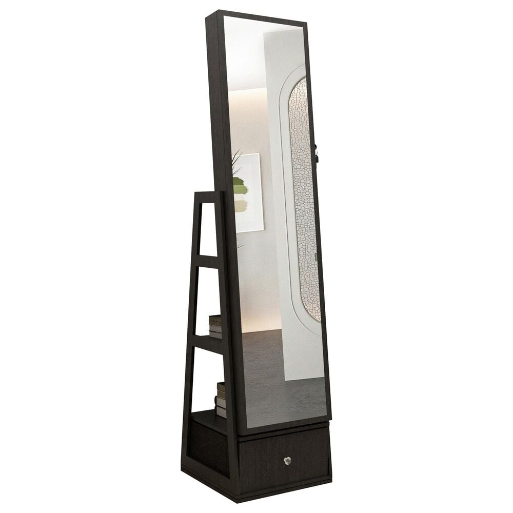 GigaCloud Swivel Jewelry Cabinet with Full Length Mirror and Storage Drawers in Black, , large