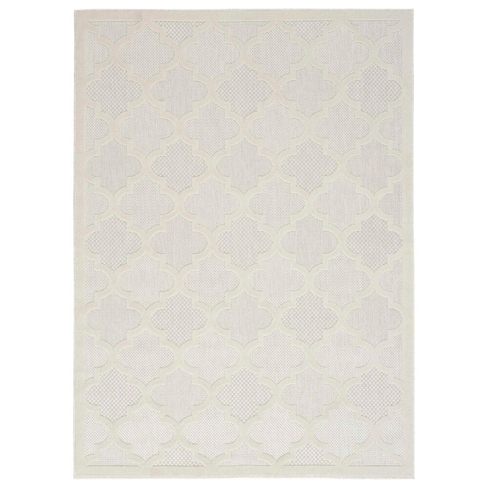 Nourison Easy Care 8" x 10" Ivory and White Indoor/Outdoor Area Rug, , large