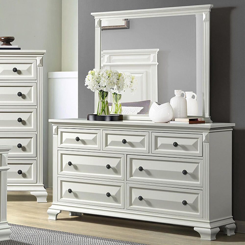 Mayberry Hill Bridgestone 7-Drawer Dresser and Mirror in Antique White, , large