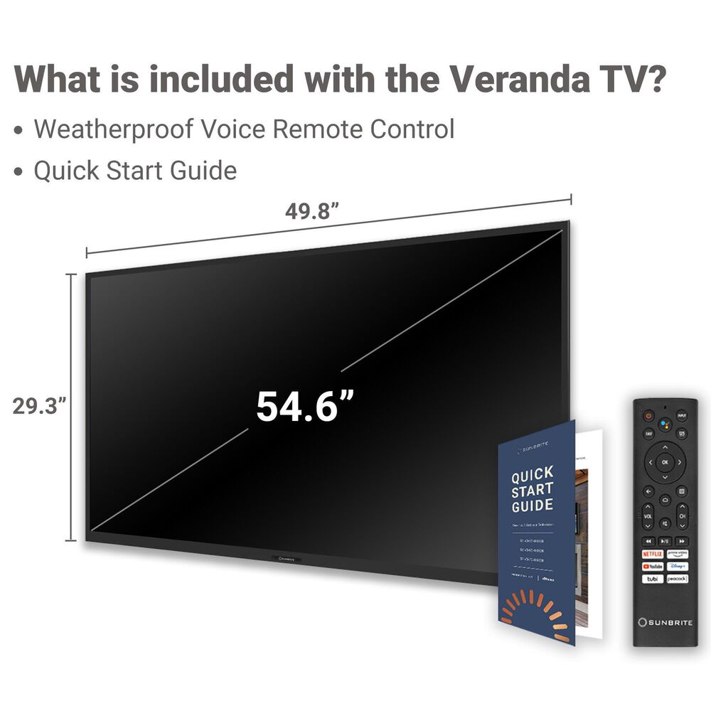 Sunbrite 55" Veranda 3 Series Outdoor Full Shade 4K UHD HDR - Smart TV with 2-Channel All-Weather Soundbar in Black, , large