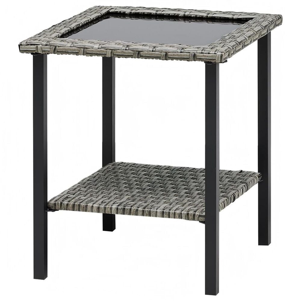 Sunwell Garden 19" Patio Square Side Table with Glass Top in Gray, , large