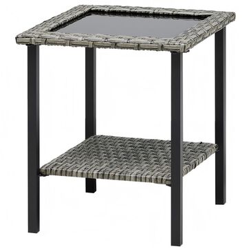 Sunwell Garden 19" Patio Square Side Table with Glass Top in Gray, , large