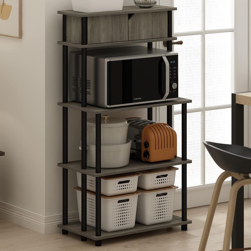 HOMLUX Turn-N-Tube 3-Tier Kitchen Storage Shelf with Top Cabinet in French Oak Grey and Black, , large