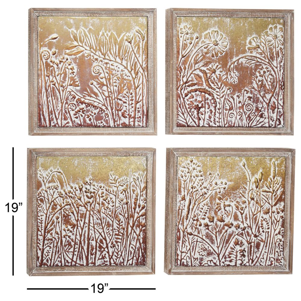 Maple and Jade 20&quot; x 20&quot; Eclectic Floral Wall Decor in White, Gold, Orange and Red &#40;Set of 4&#41;, , large