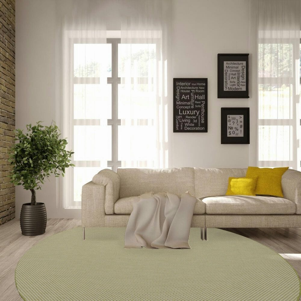 Nourison Courtyard Ivory and Green 8&#39; Round Indoor/Outdoor Area Rug, , large