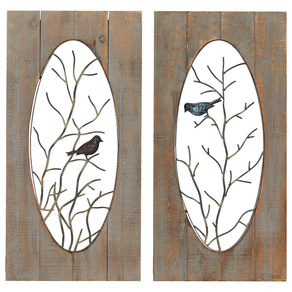 Maple and Jade 36" x 18" Birds on Branches Wall Panel in Brown (Set of 2), , large