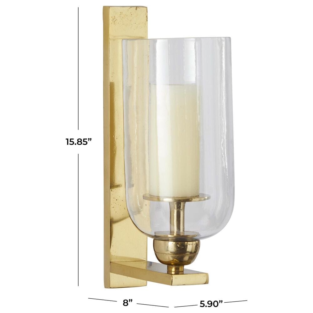 Maple and Jade 16&quot; Single Indoor/Outdoor Wall Mount Candle Holder in Polished Gold and Clear, , large