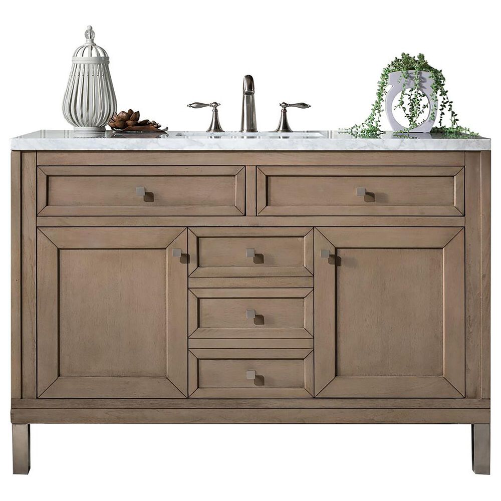 James Martin Vanities Chicago 48" Single Bathroom Vanity in Whitewashed Walnut with 3 cm Arctic Fall Solid Surface Top and Rectangular Sink, , large
