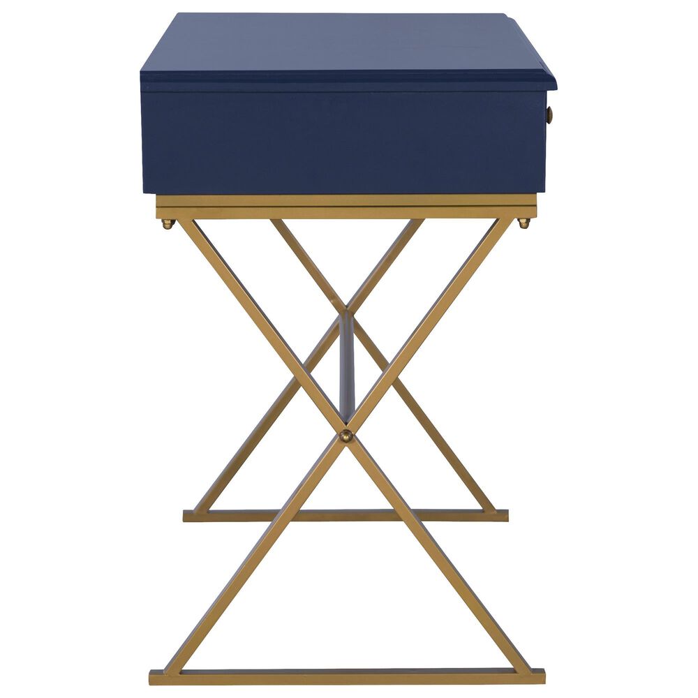 Linon Home Decor Campaign 2-Drawer Desk in Blue and Gold, , large