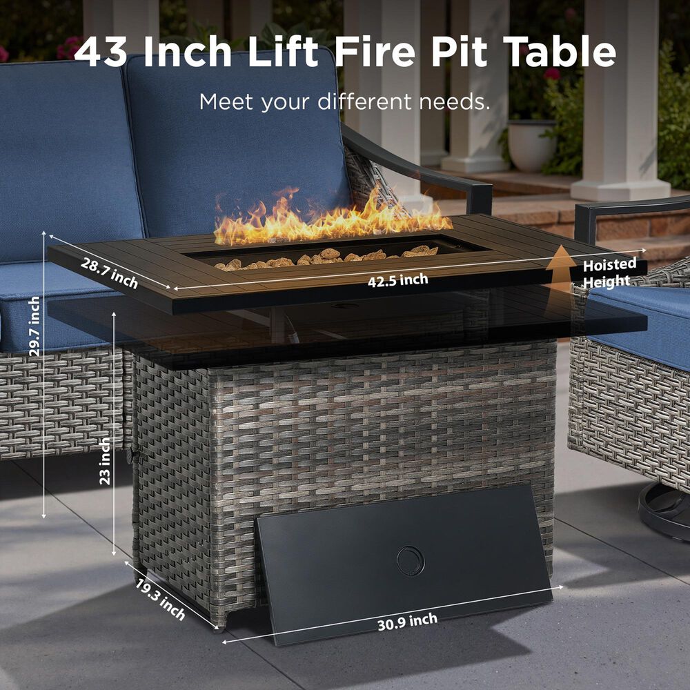 Sunwell Garden 6-Piece Patio Conversation Set with Fire Pit in Beige, , large