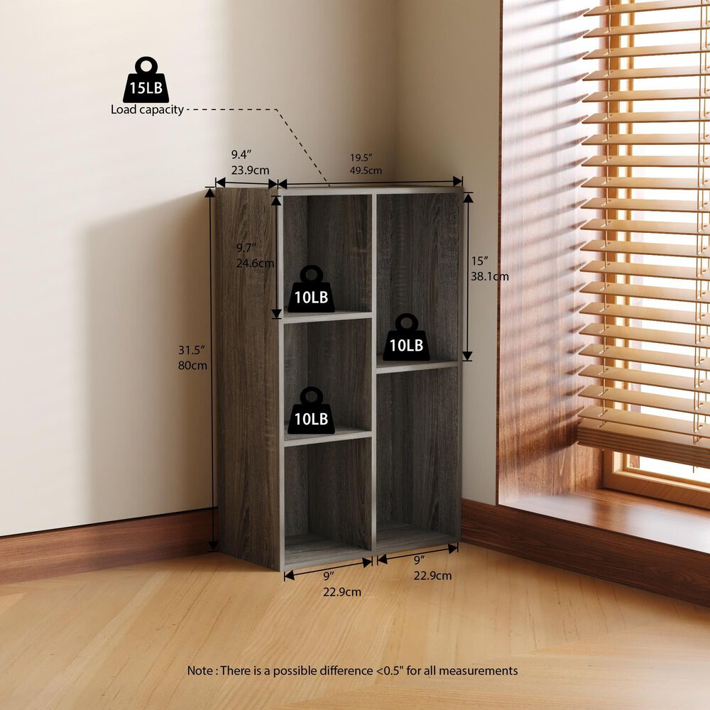 HOMLUX 5-Cube Reversible Storage Bookshelf in French Oak, , large