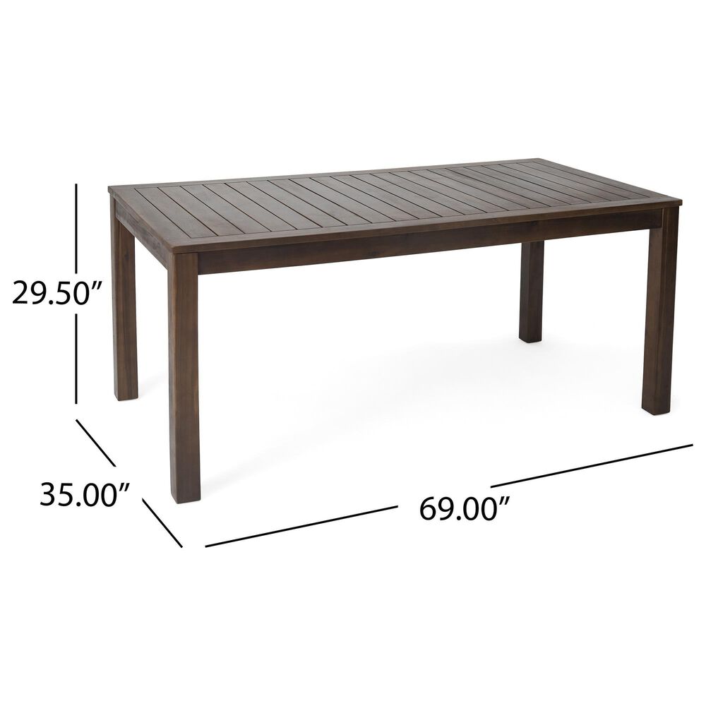 Hearth and Haven Outdoor 69 Inch Acacia Wood Dining Table with Square Legs in Dark Brown, , large