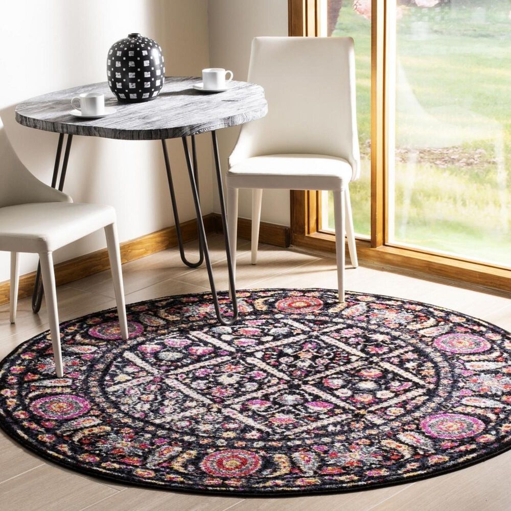 Safavieh Adirondack ADR203Z 6&#39; Round Black and Fuchsia Area Rug, , large