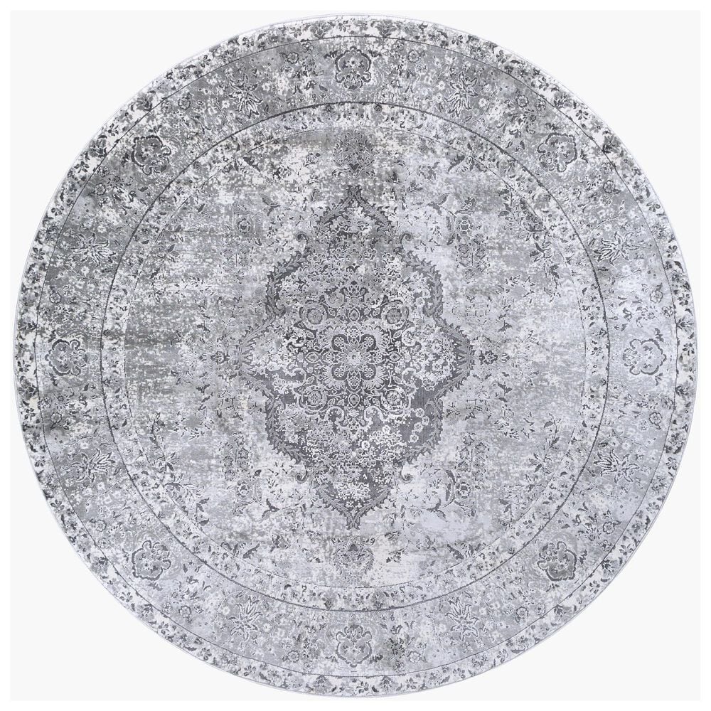 Surya Aisha 7"10" Round Charcoal, Gray and Off-White Area Rug, , large