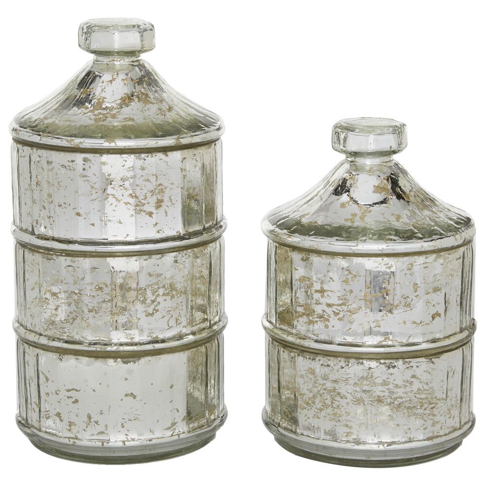 Maple and Jade Vintage Decorative Jar in Polished Silver (Set of 2), , large