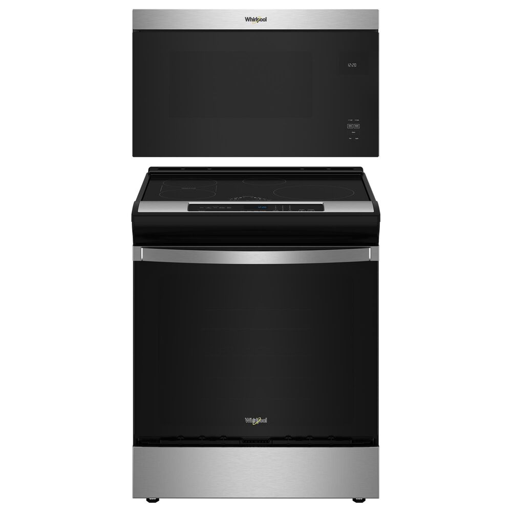 Whirlpool 2-Piece Kitchen Package with 6.4 Cu. Ft. Induction Range and 1.1 Cu. Ft. Flush Mount Microwave in Fingerprint Resistant Stainless Steel, , large