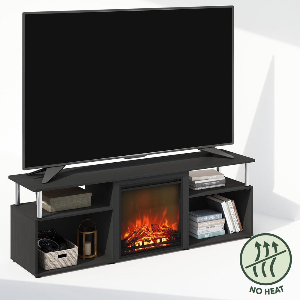 HOMLUX 64" TV Stand with No Heat Electric Fireplace in Americano and Stainless Steel, , large