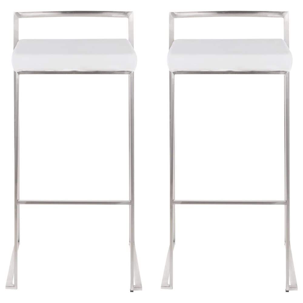 Lumisource Fuji High Back Barstool with White Velvet in Stainless Steel &#40;Set of 2&#41;, , large