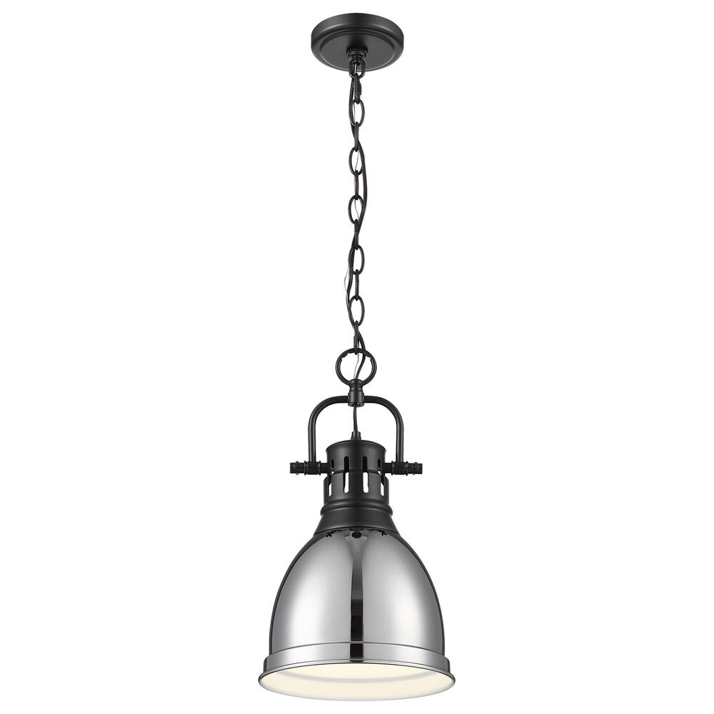 Golden Lighting Duncan 1-Light Small Pendant with Chain and Chrome Shade in Matte Black, , large