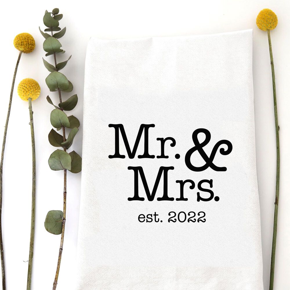 Wildwood Mr. & Mrs. Est 2022 30" x 30" Kitchen Towel in White, , large