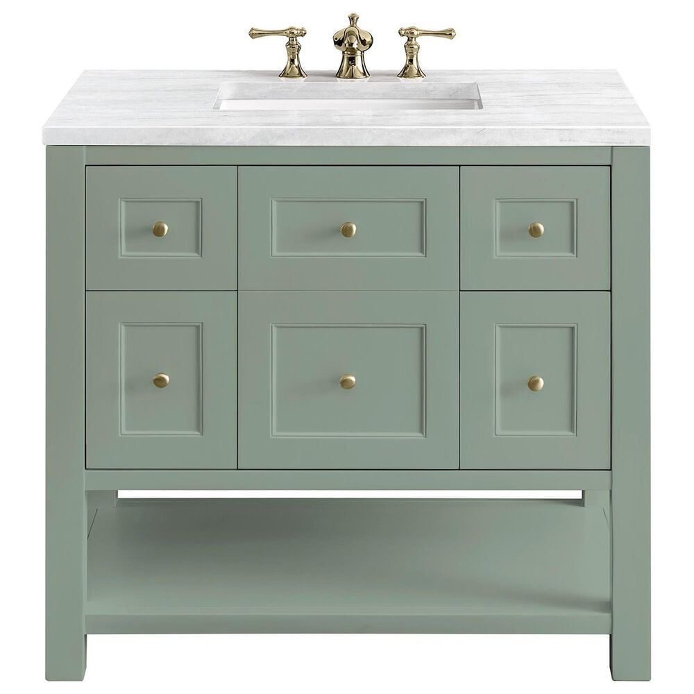 James Martin Vanities Breckenridge 36" Single Bathroom Vanity in Smokey Celadon with 3 cm Arctic Fall Solid Surface Top and Rectangular Sink, , large