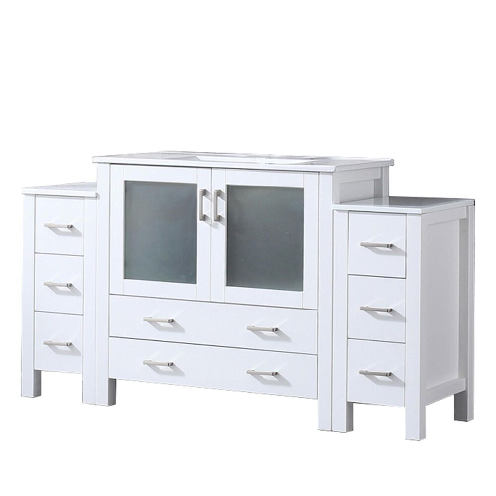 Lexora Home Volez 60&quot; Single Bathroom Vanity in White with White Ceramic Top and Rectangular Sink, , large