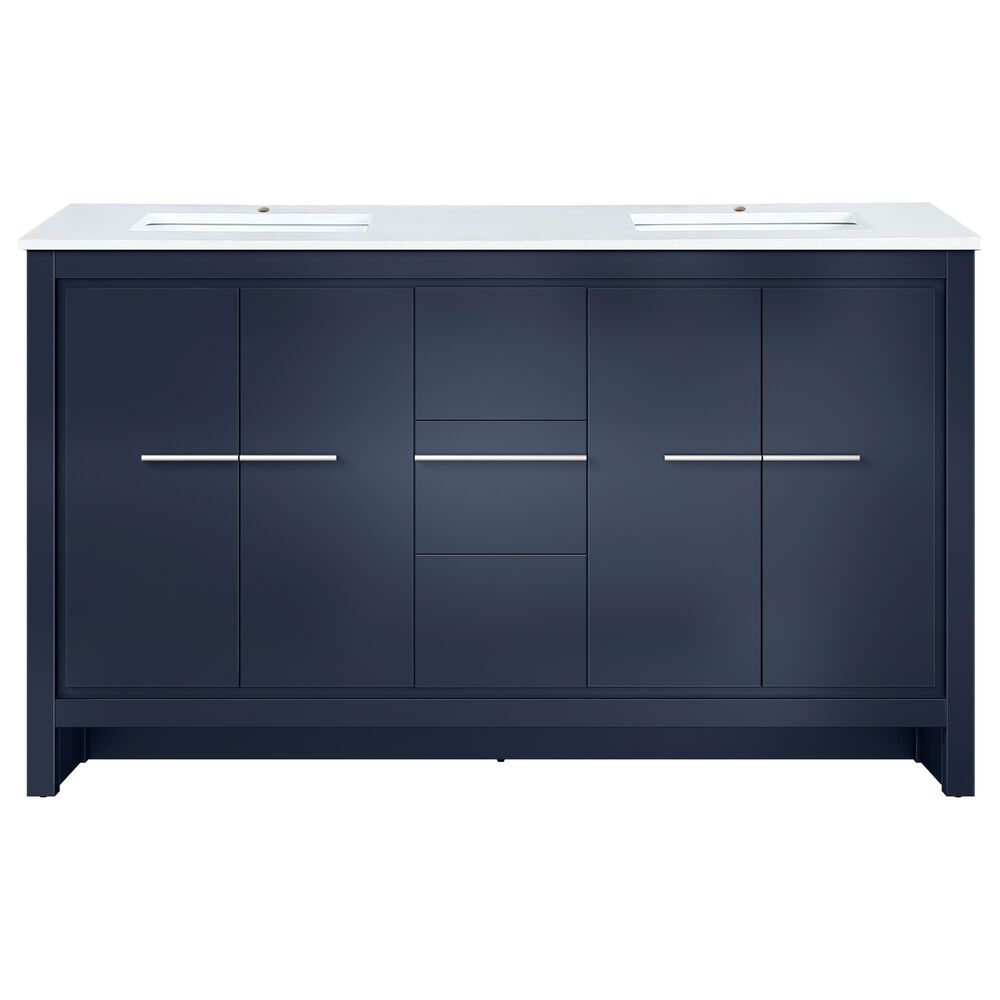 Lexora Home Lafarre 60&quot; Double Bathroom Vanity in Navy Blue with 2 cm White Quartz Top and Rectangular Sinks, , large