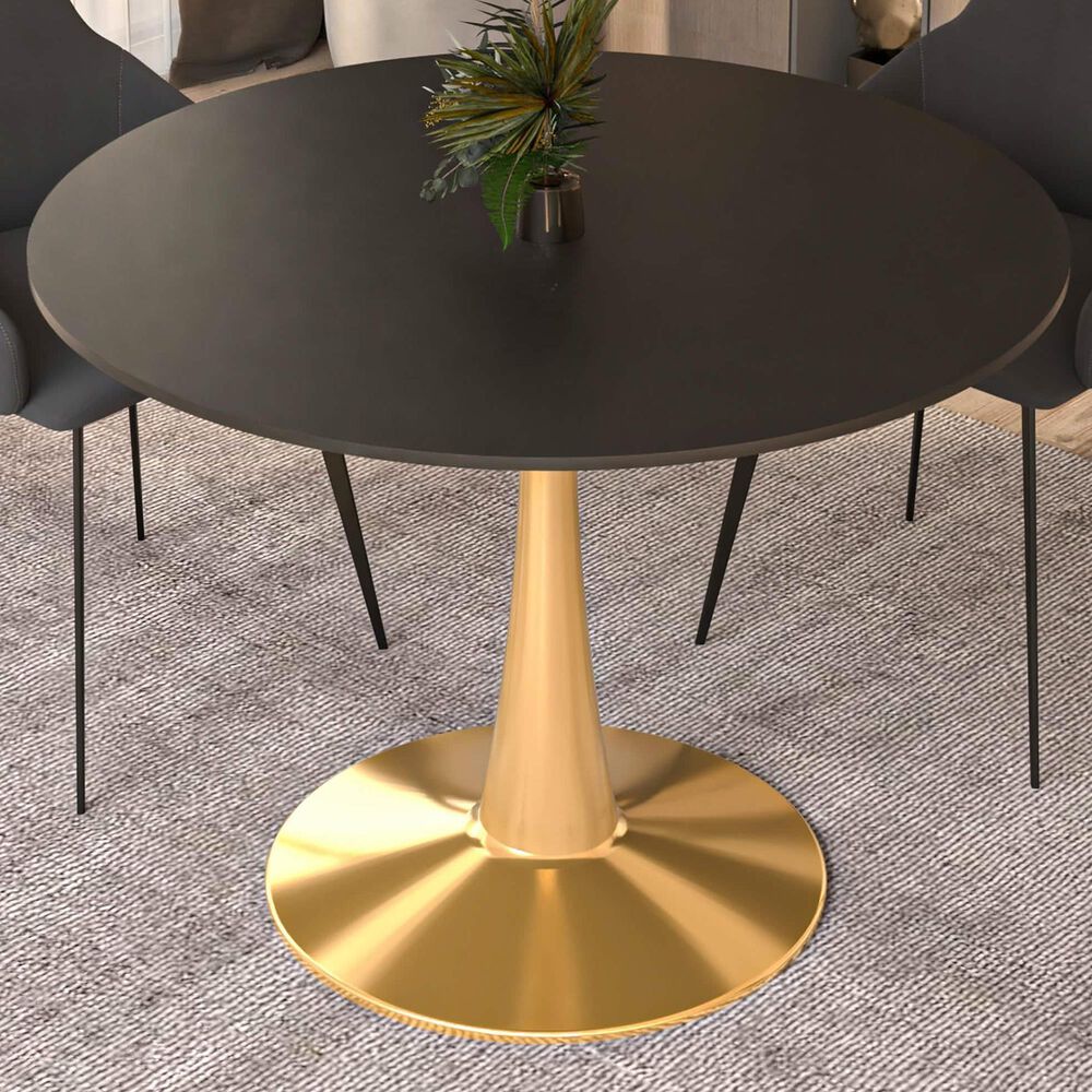 Leisuremod Bristol 40&quot; Round Dining Table with MDF Top in Gold and Black - Table Only, , large