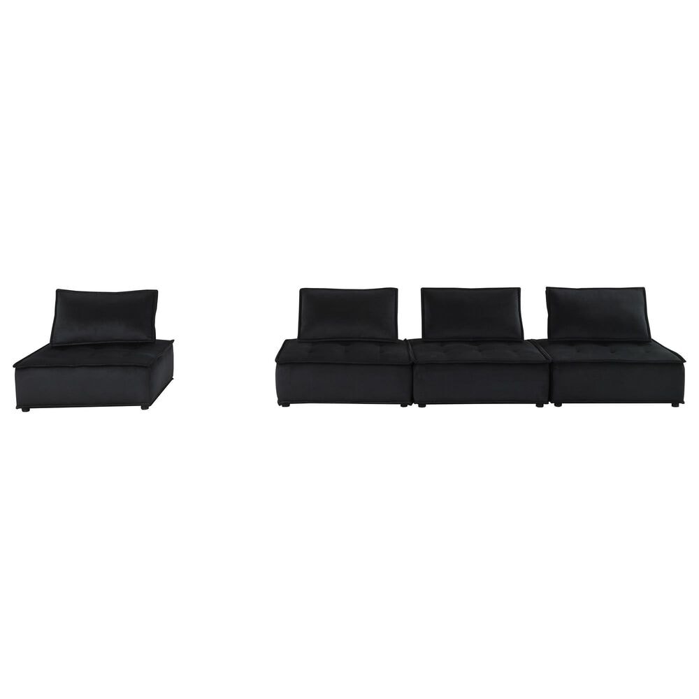 HOMLUX Anna B 4-Piece Stationary Sectional Sofa in Black Velvet, , large