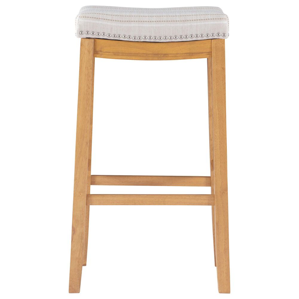 Linon Home Decor Claridge Bar Stool with Striped Beige Cushion in Rustic Brown, , large