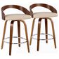 LumiSource Grotto 26" Swivel Counter Stool with Cream Faux Leather Upholstery in Walnut and Chrome (Set of 2), , large