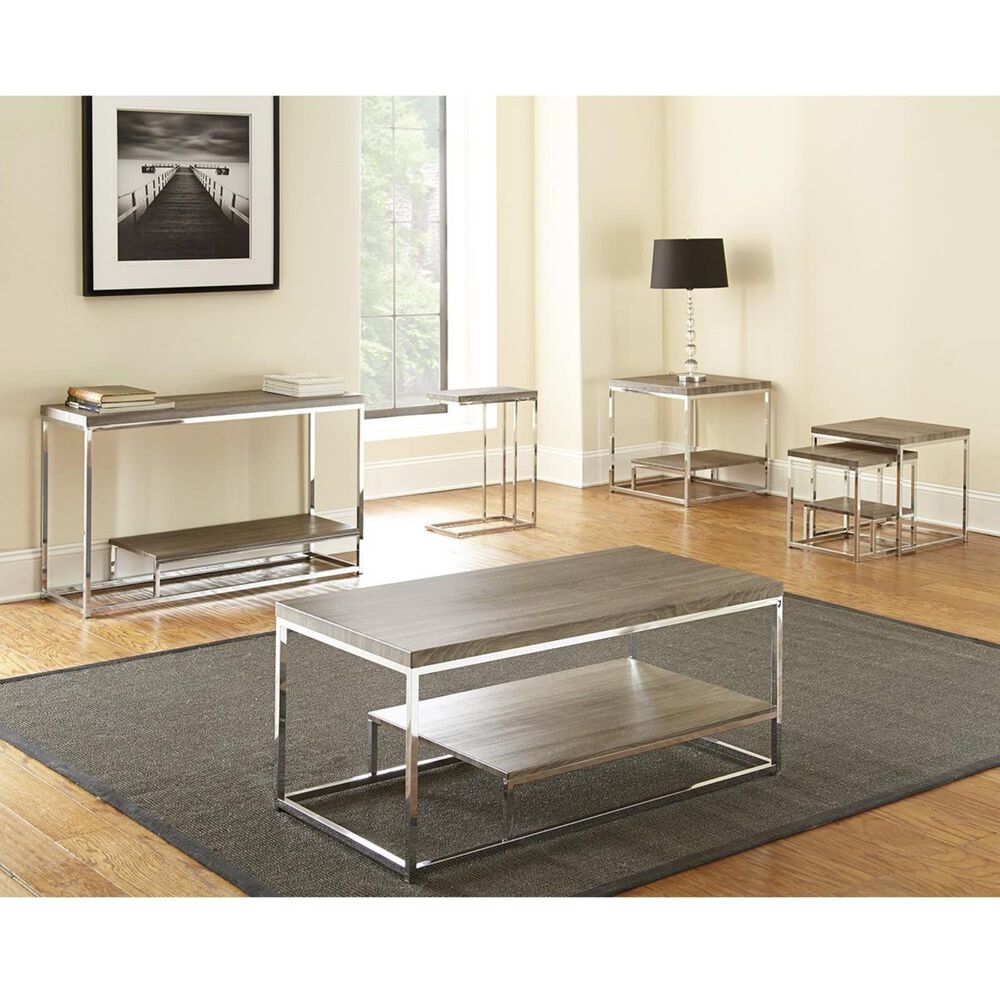Crystal City Lucia Chairside End Table in Driftwood Grey and Chrome, , large