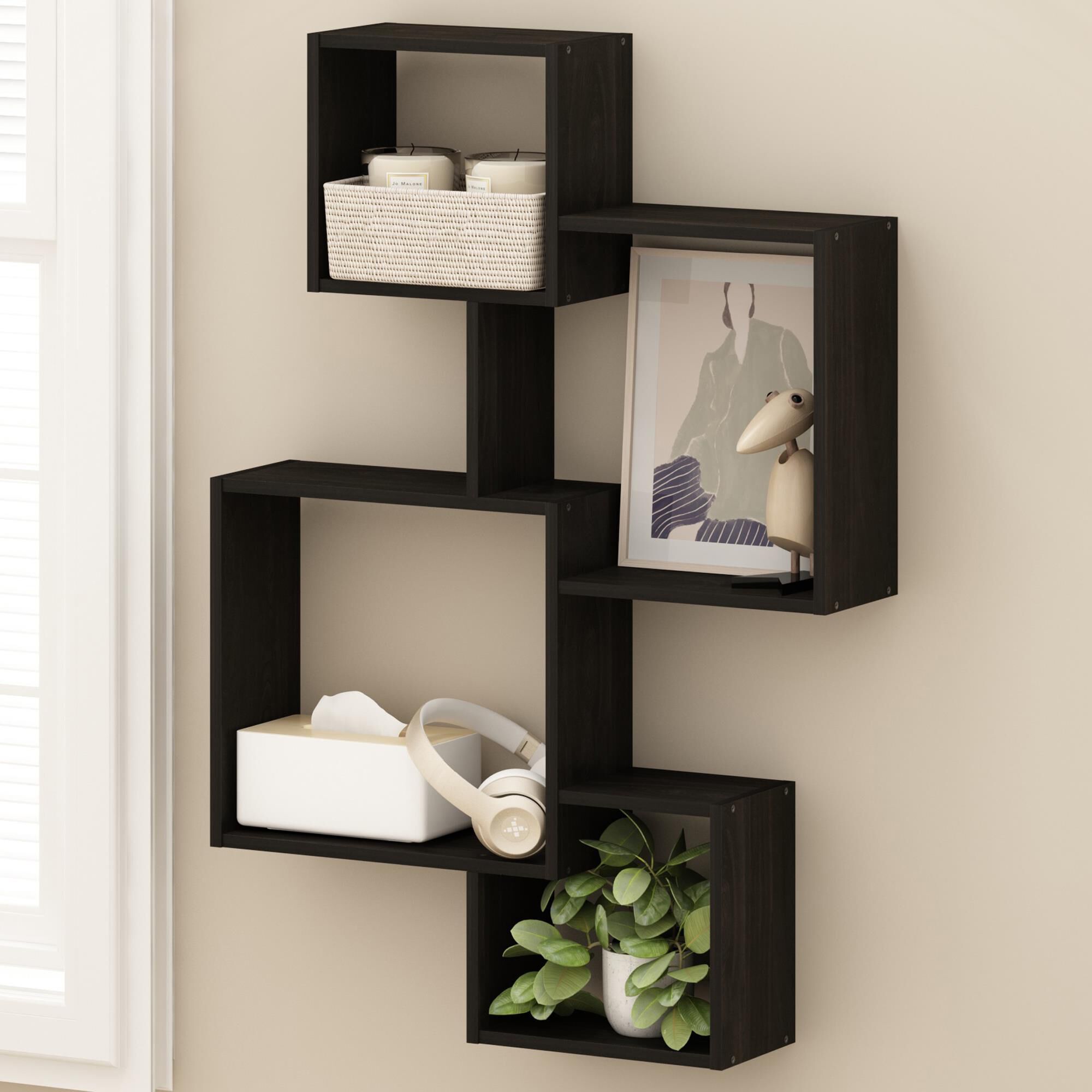 HOMLUX 4-Cube Geometric Floating Wall Shelf in Espresso