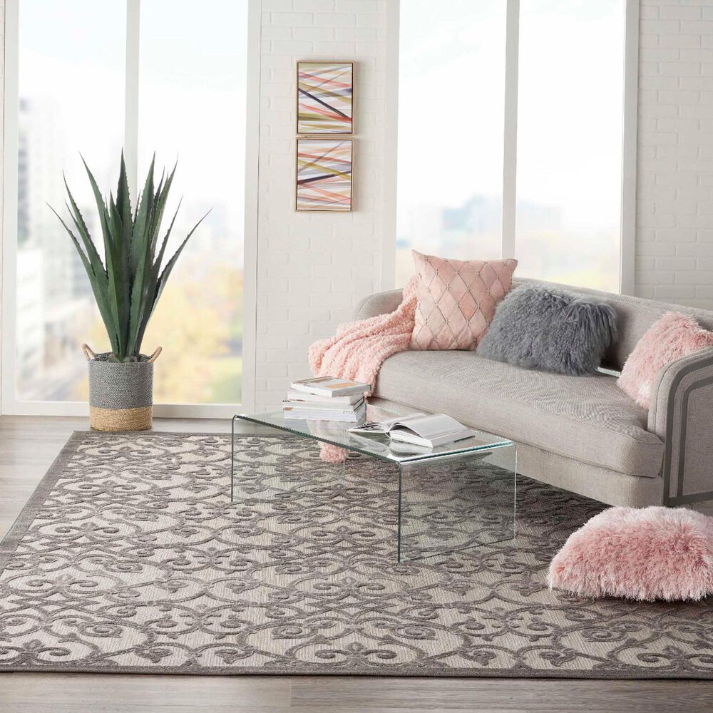 Nourison Aloha 9&#39;6&quot; x 13&#39; Grey and Charcoal Indoor/Outdoor Area Rug, , large